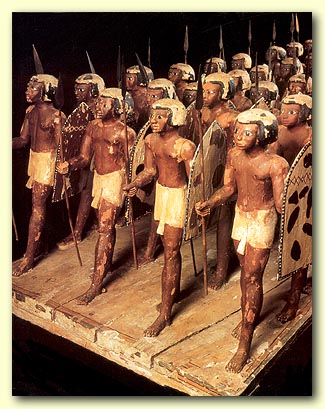 Wooden model of Egyptian soldiers from the tomb of Mesehti